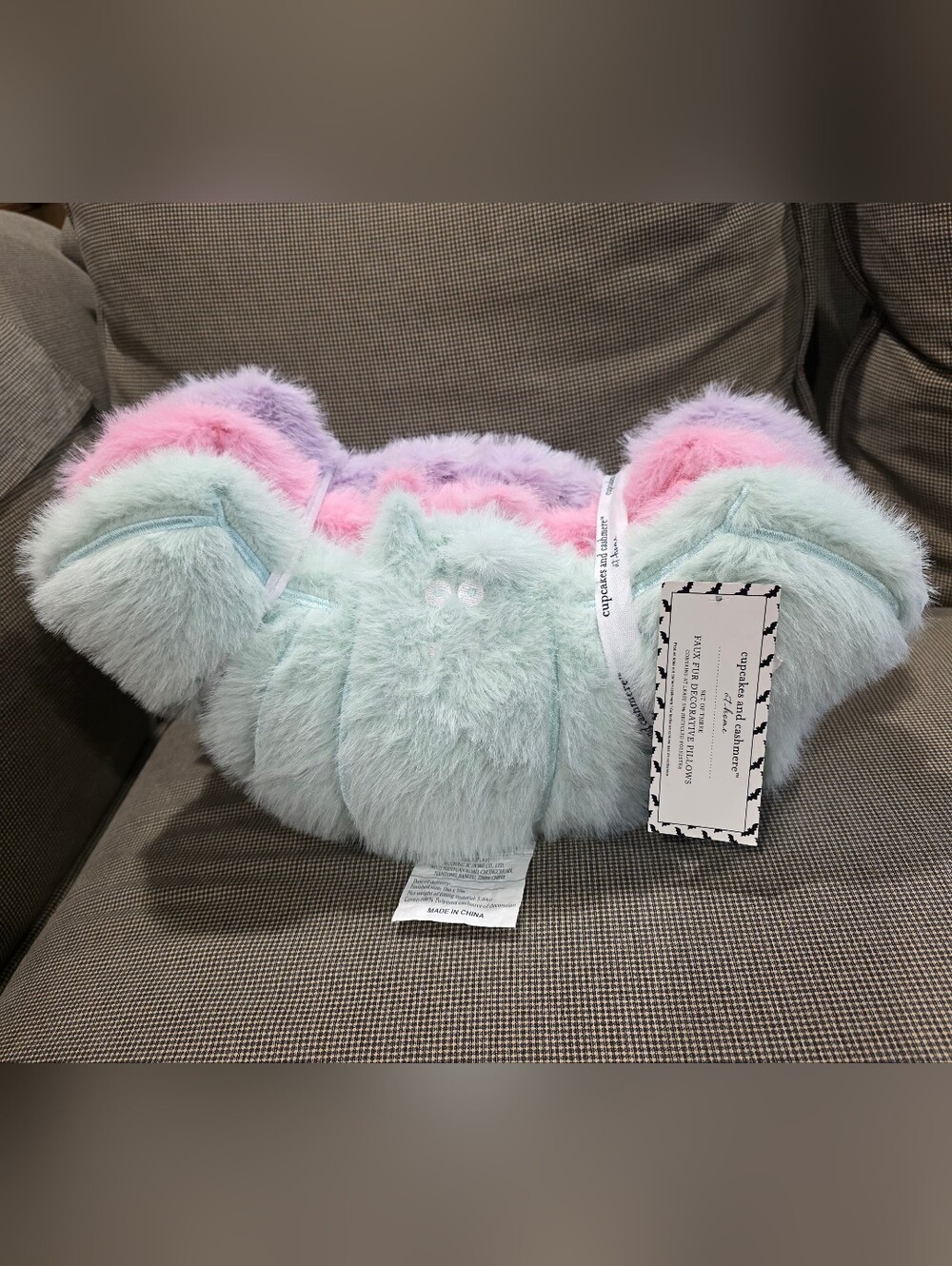 Cupcakes & Cashmere Halloween Pastel Faux Fur Bat Pillows - Set Of 3 NWT
